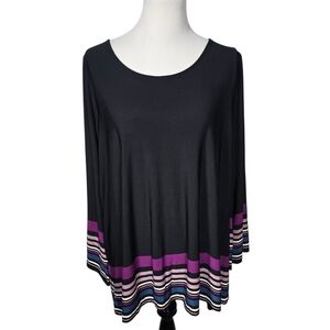 Jessica London 14/16 Black Purple Blue White Striped Long Sleeve Tunic Blouse